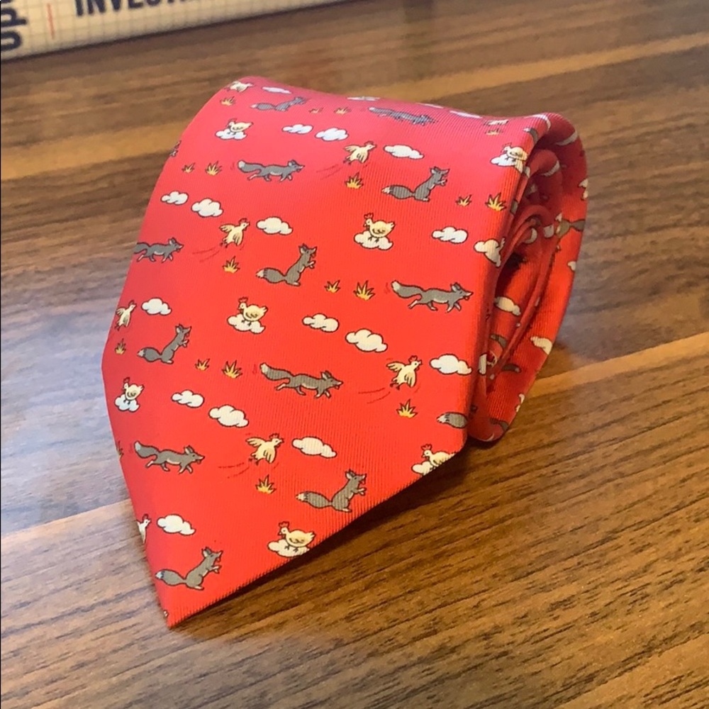 Hermès tie - Red- fox and chicken - EUC